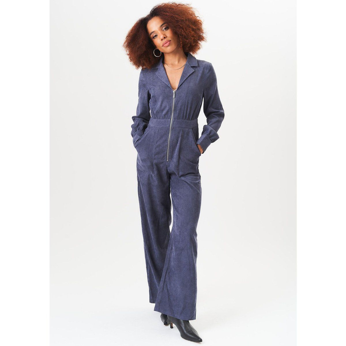 Cord-Jumpsuit mit Front-Reißverschluss