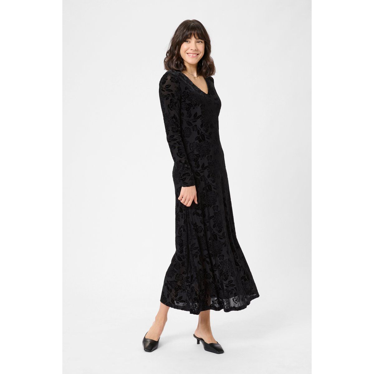 Midi-Jerseykleid mit floralem Devoré-Muster