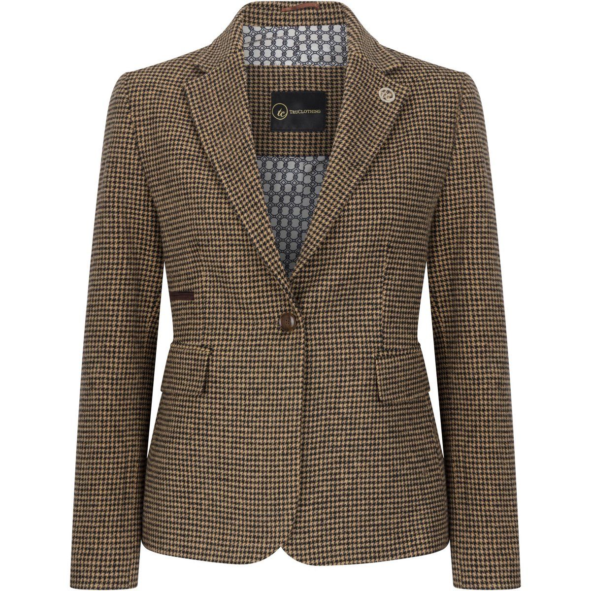 Taillierter Wollblazer mit Hahnentrittmuster