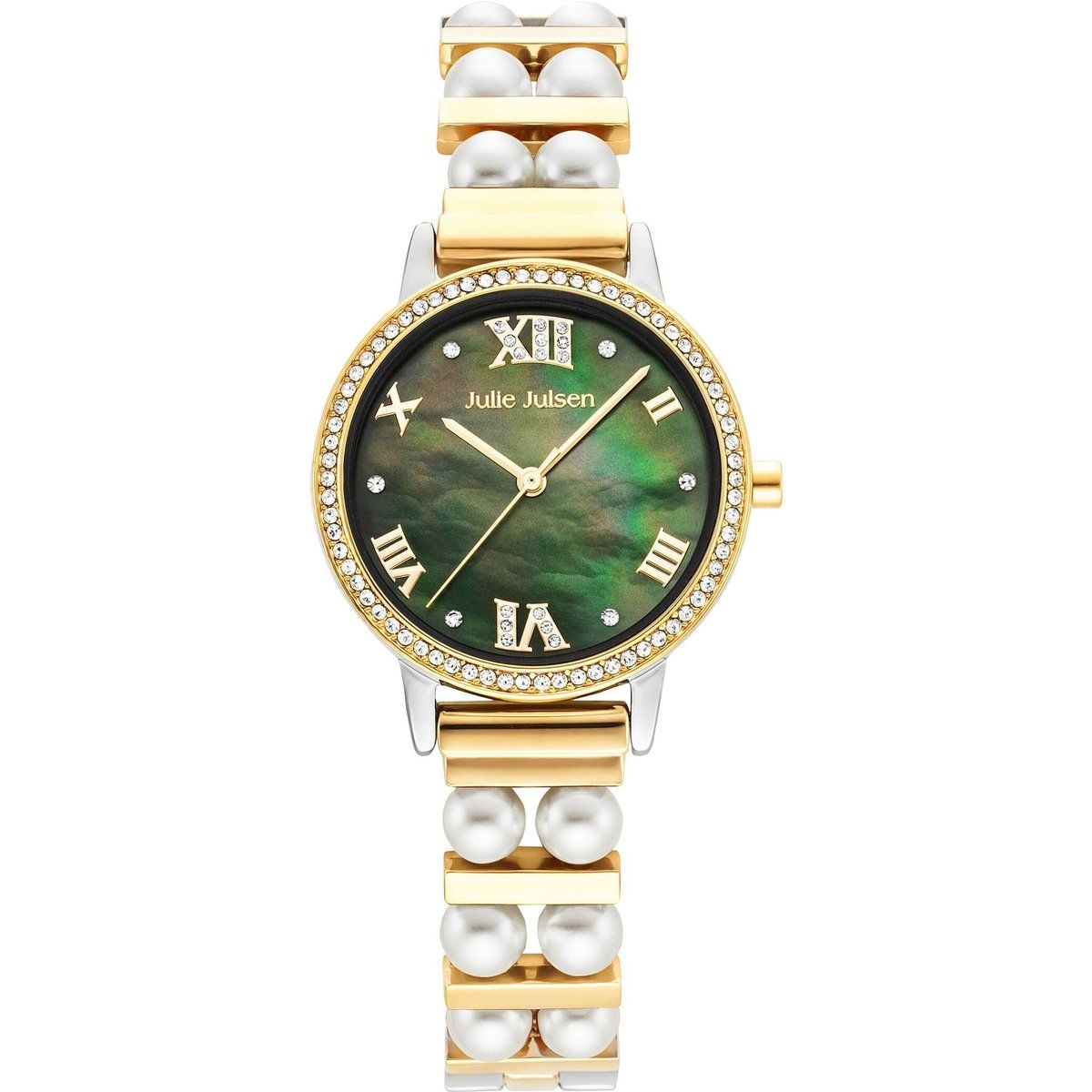Perlmutt-Armbanduhr mit Perlen-Armband