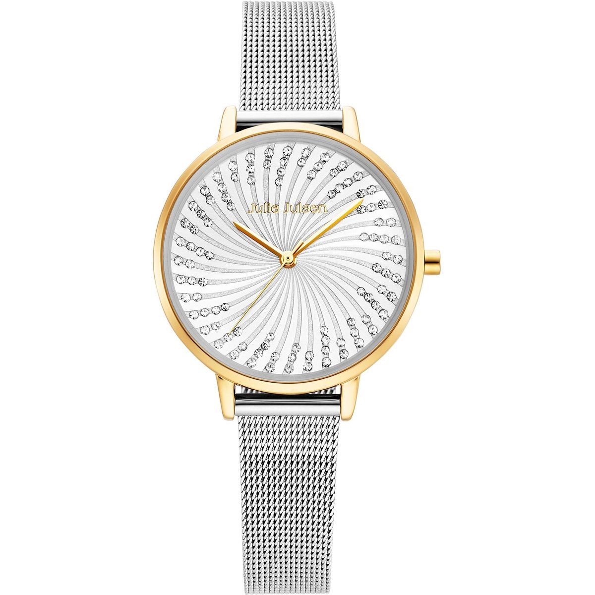 Elegante Mesh-Uhr mit Kristall-Zifferblatt