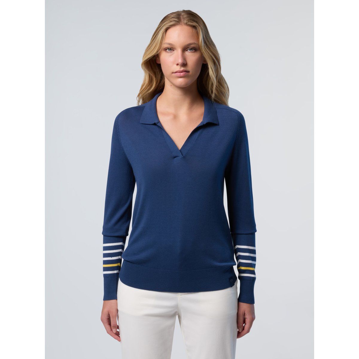 Strick-Polopullover mit Streifendetails