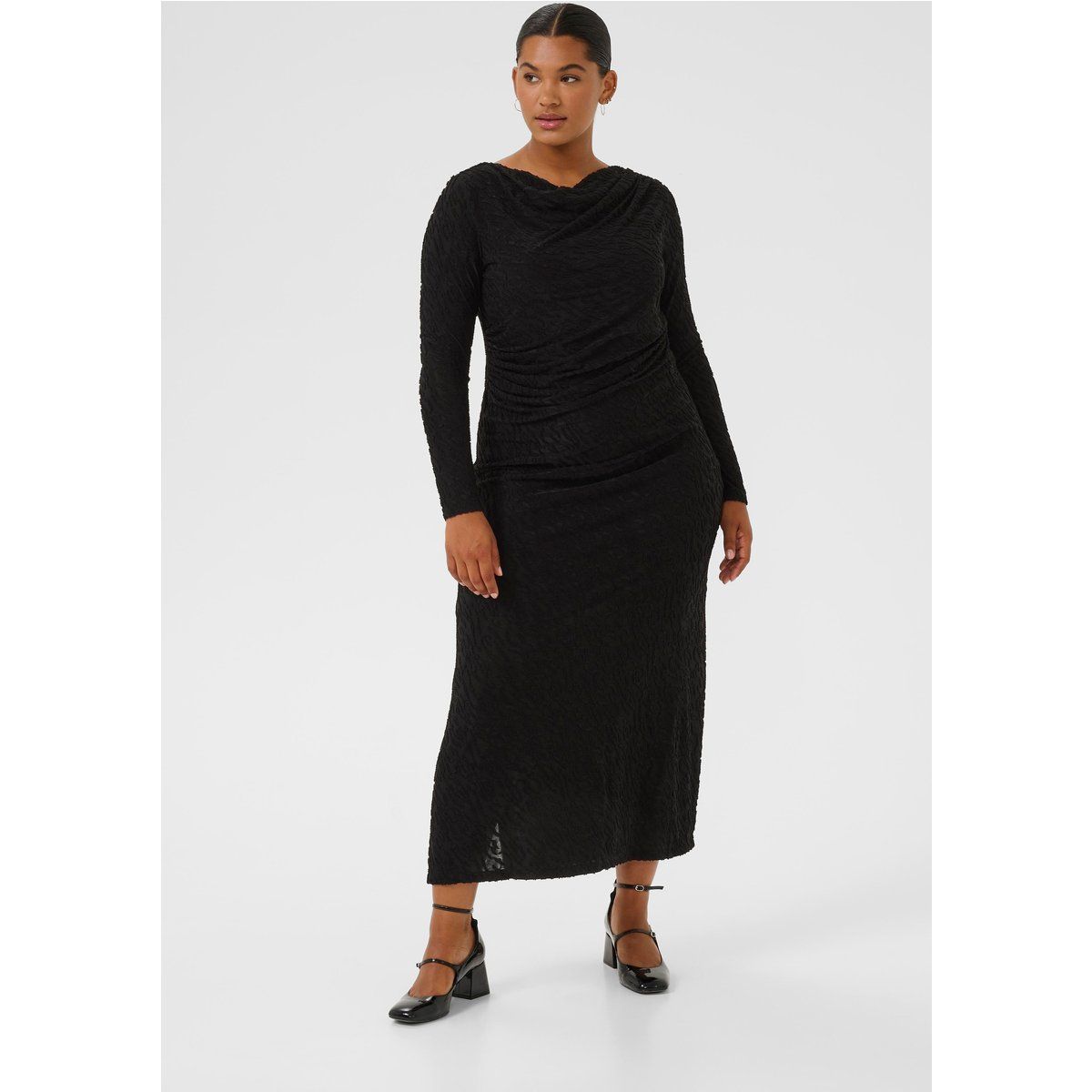 Texturiertes Midikleid mit Wasserfallausschnitt