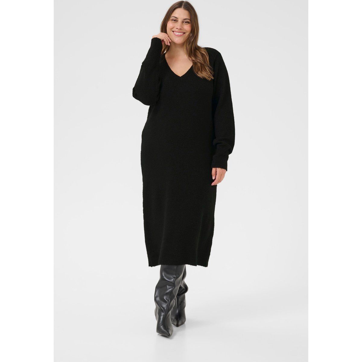 Strick-Midikleid mit V-Ausschnitt