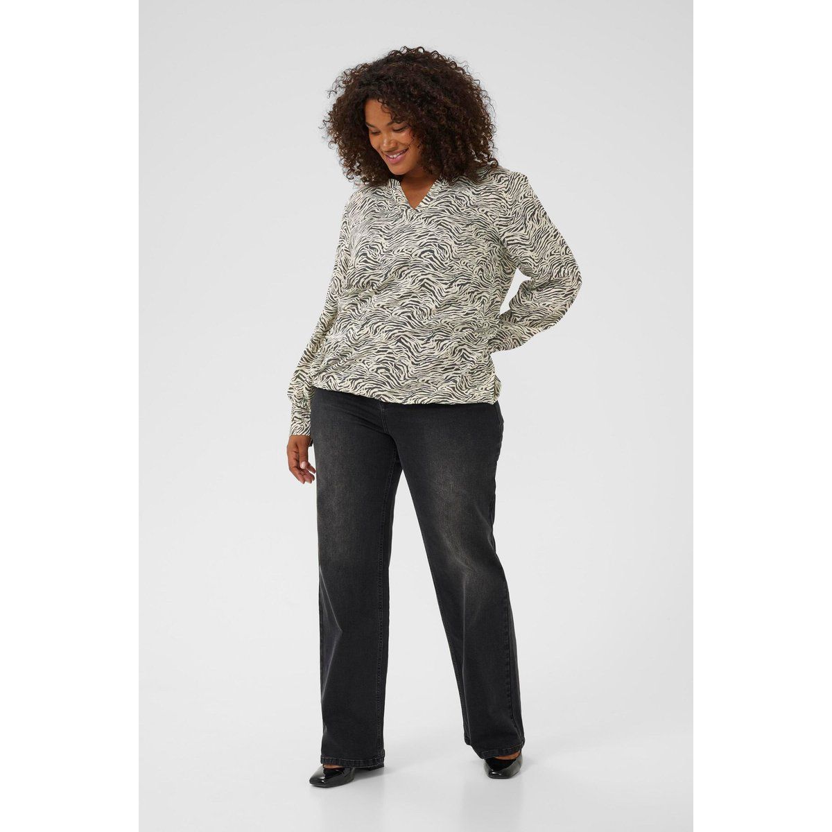 Lockere Zebra-Print V-Ausschnitt Bluse