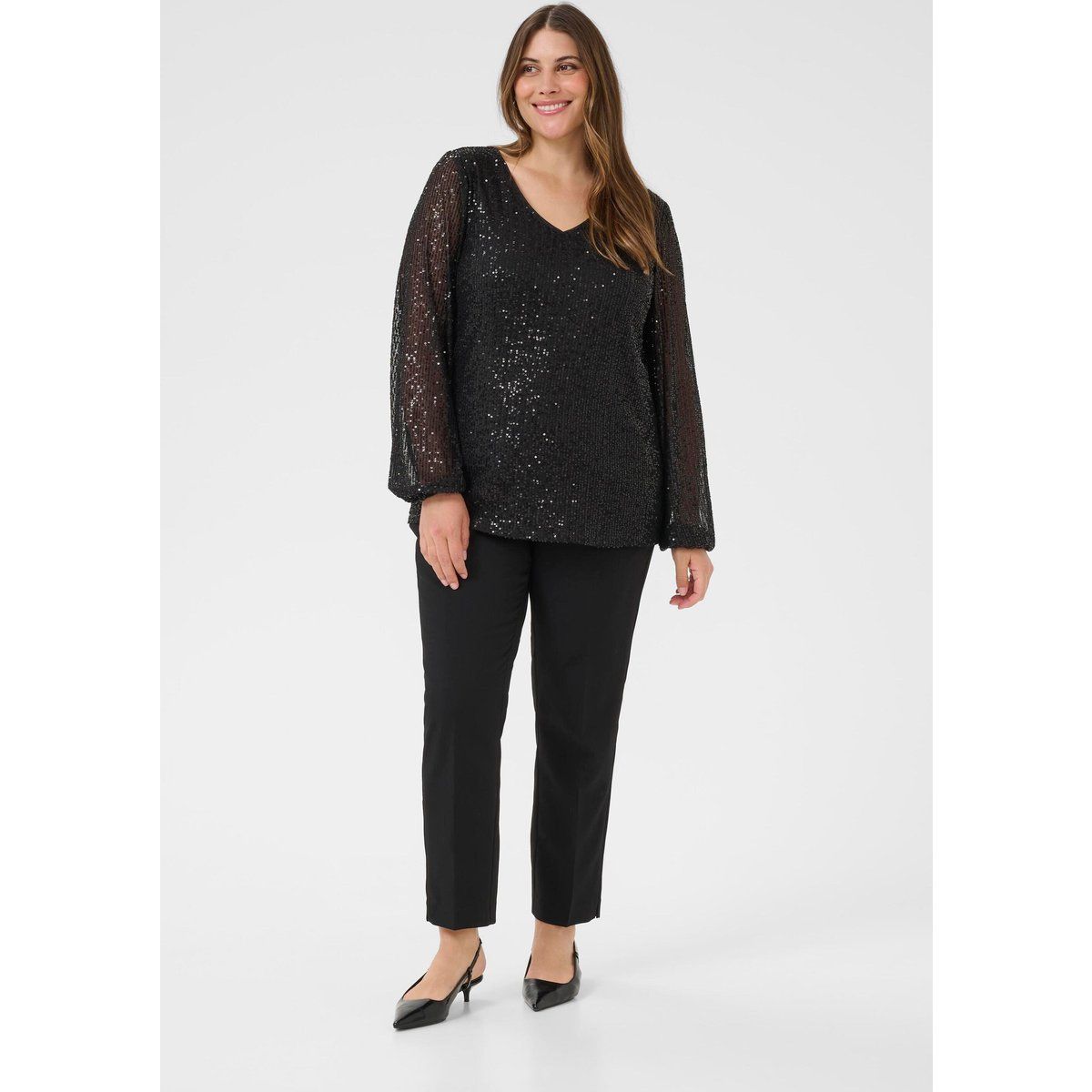 Elegante Pailletten-Partybluse mit V-Ausschnitt