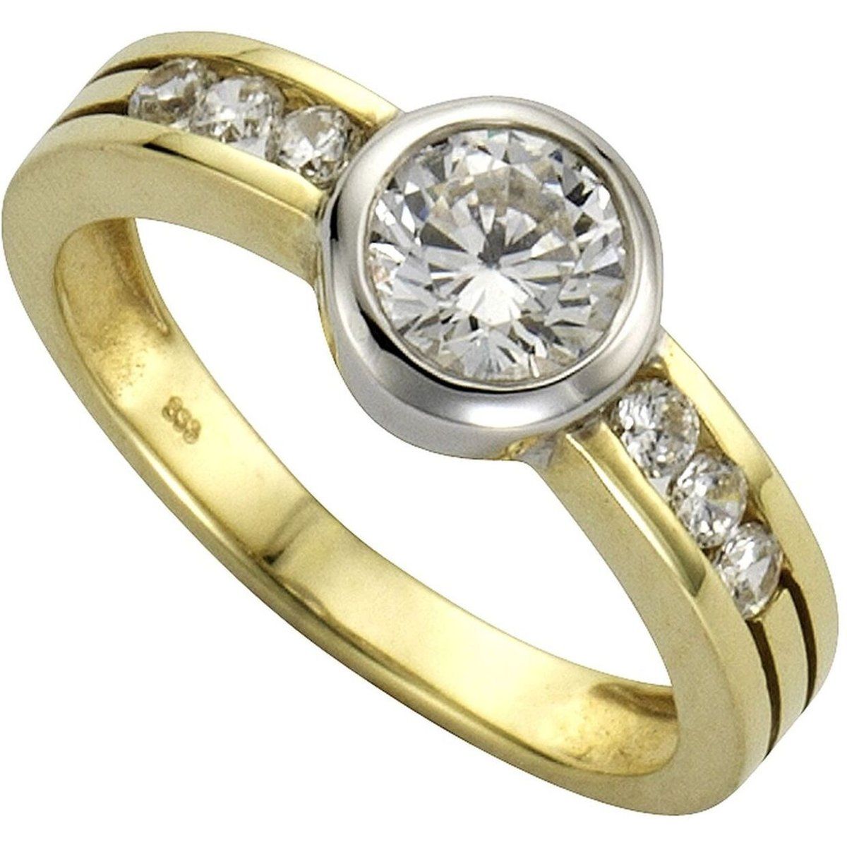 Eleganter zweifarbiger Zirkonia-Ring mit Zargenfassung