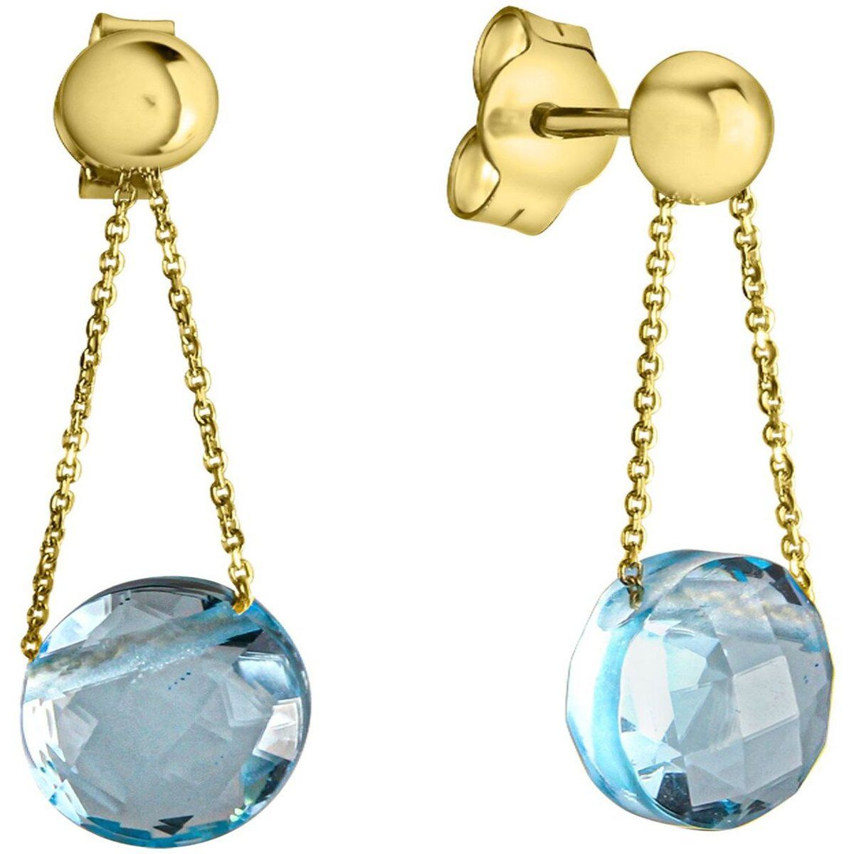 Goldene Tropfenohrringe mit Blautopas