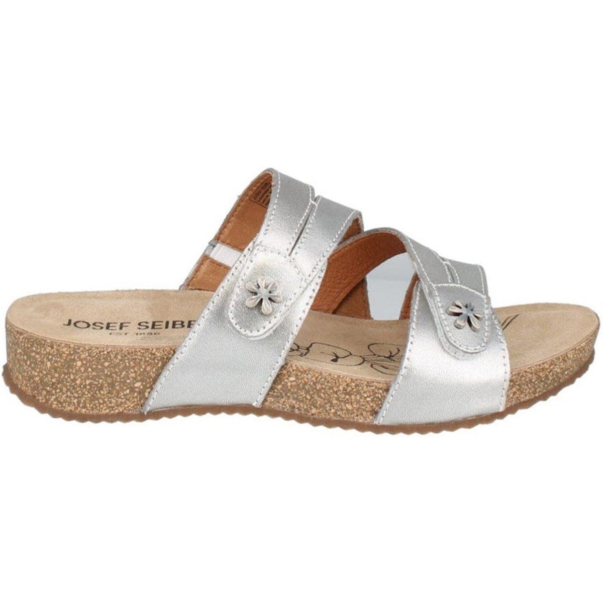 Silberne Metallic-Sandalen mit Blumen-Riemen