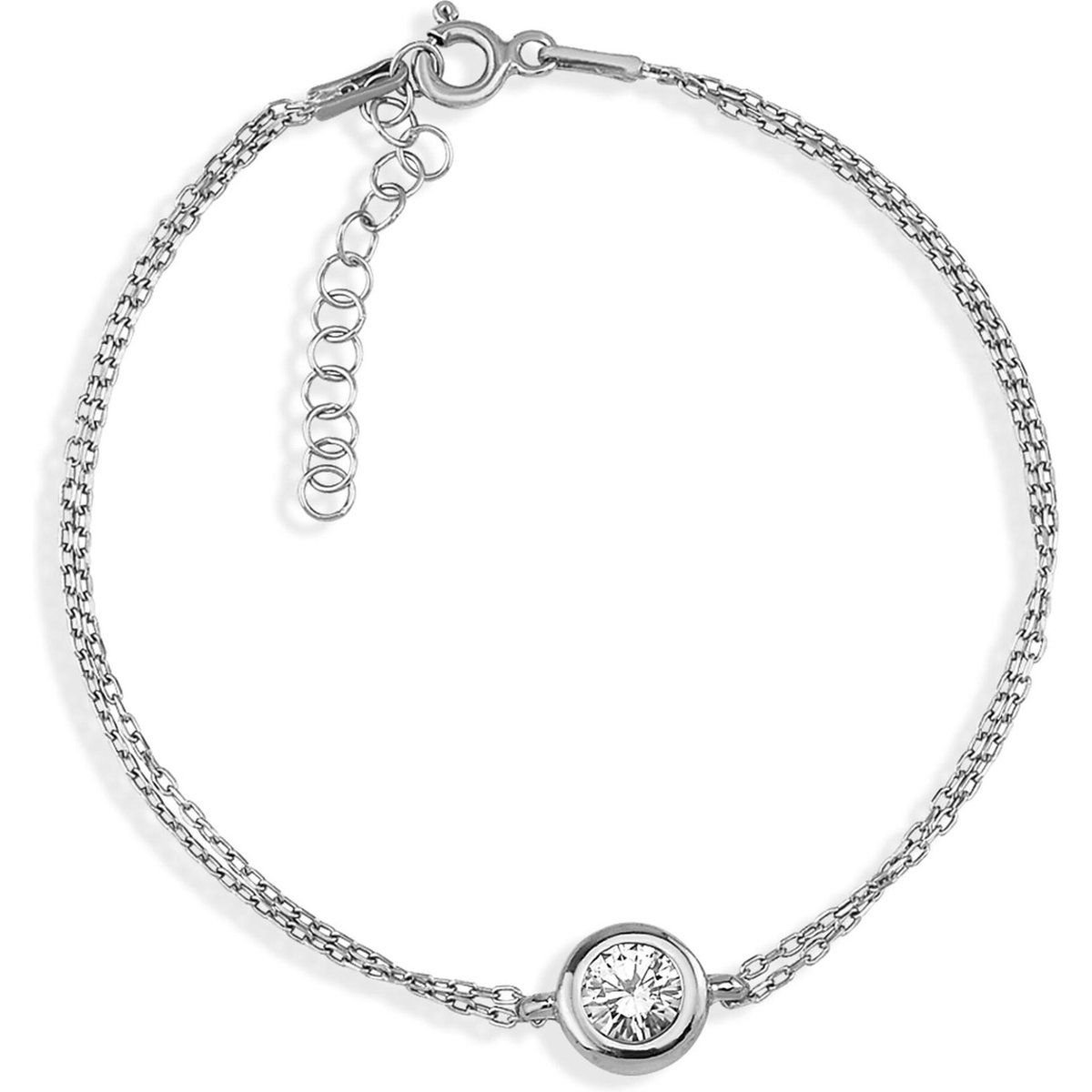 Doppelketten-Armband mit Zirkonia-Solitär