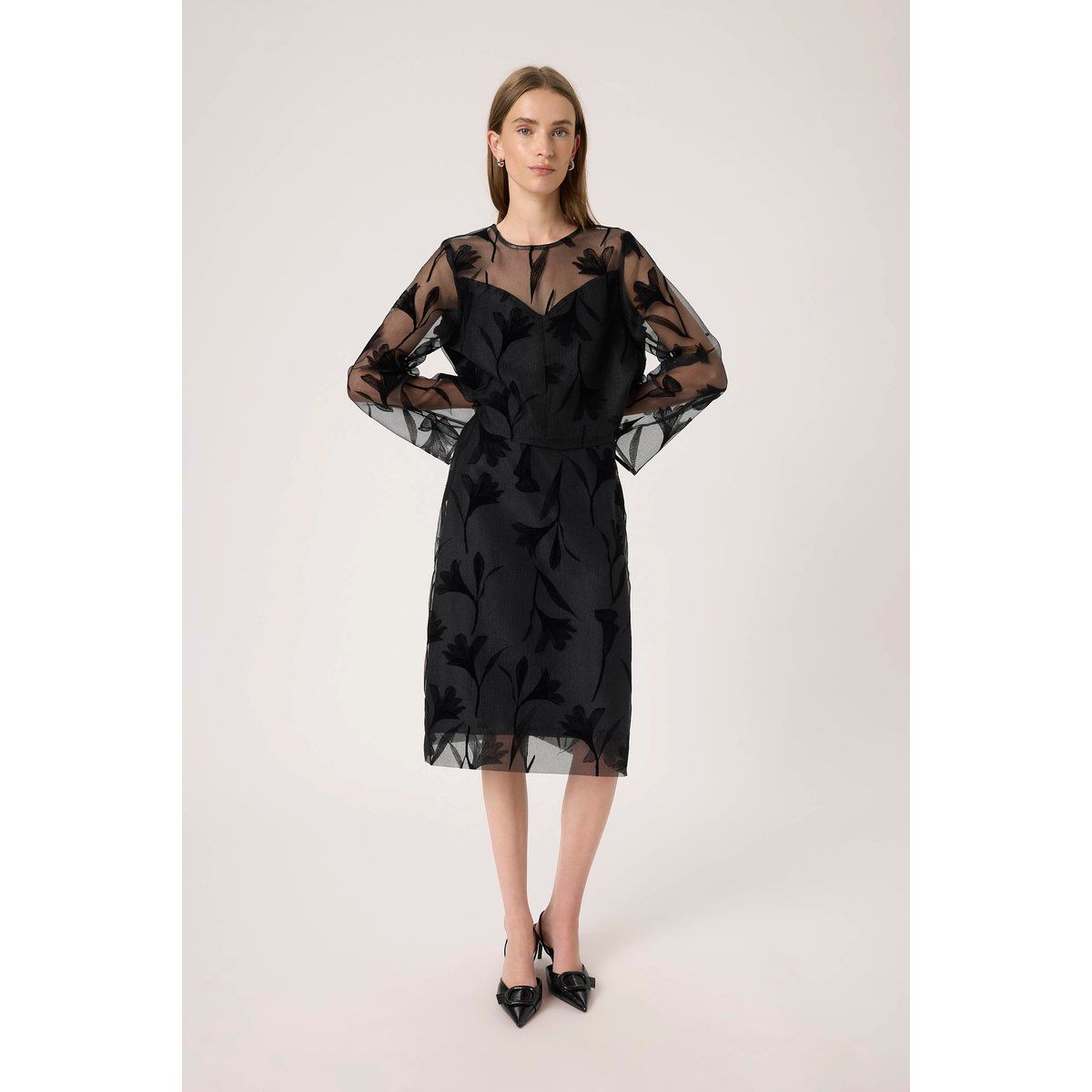 Midikleid mit floralem Ausbrenner-Muster
