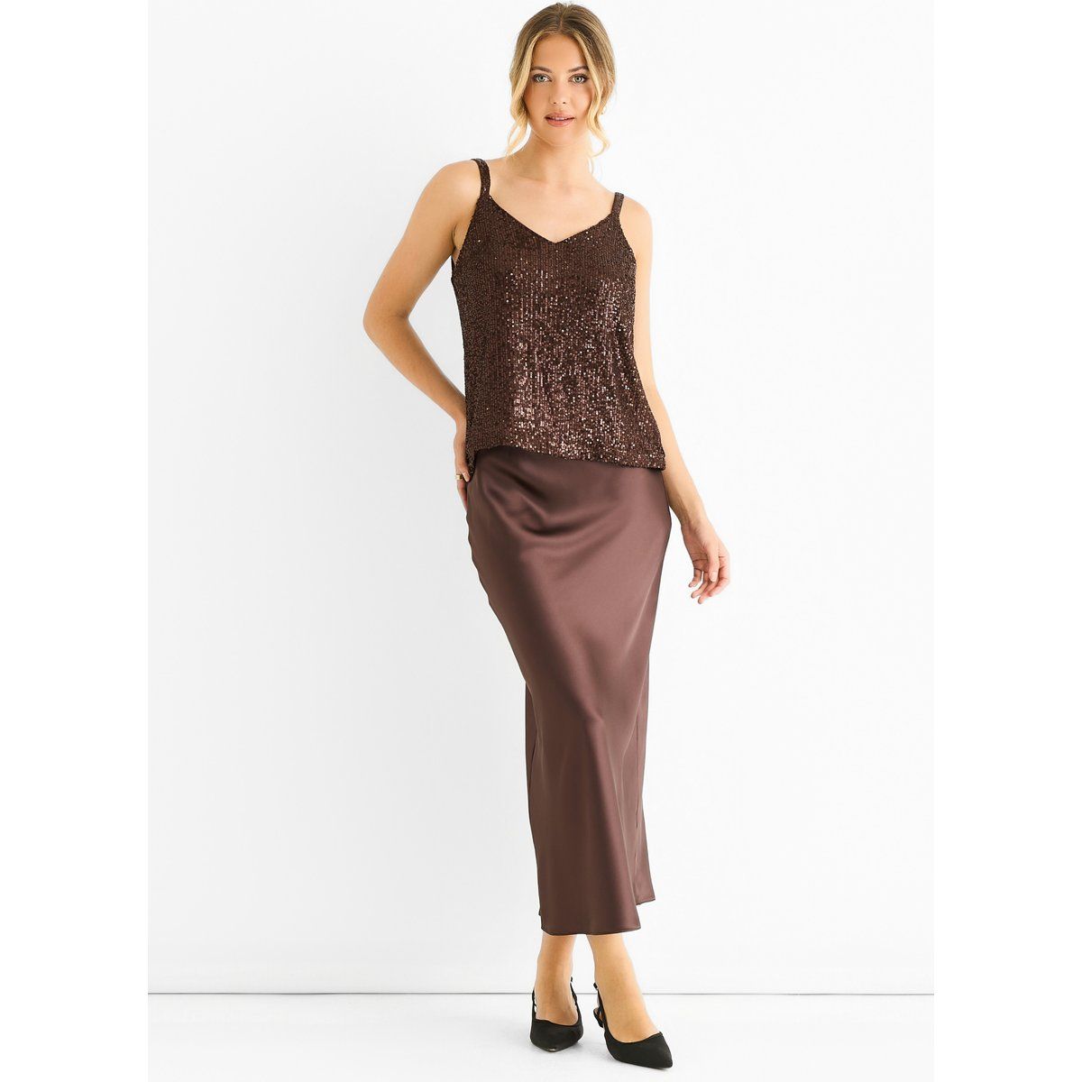 Pailletten-Cami-Top mit V-Ausschnitt