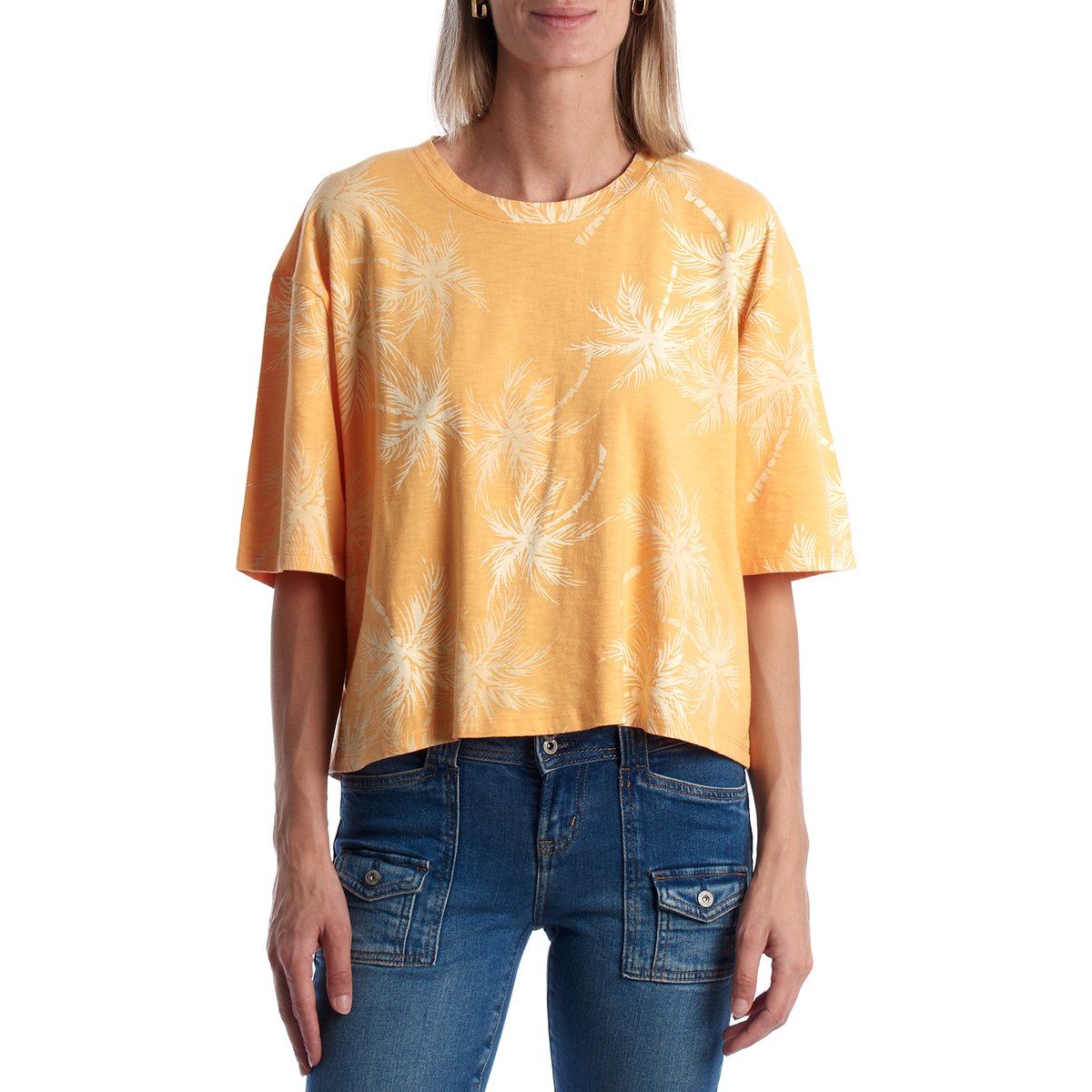 Oversized Baumwoll-T-Shirt mit Palmenprint