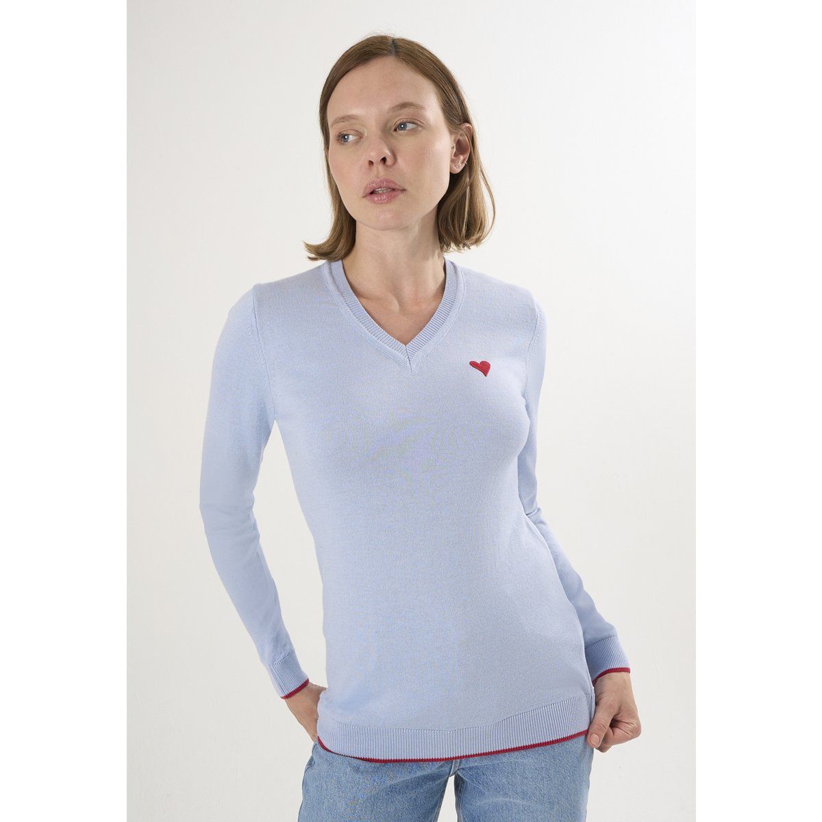 V-Ausschnitt Pullover mit Herz-Detail