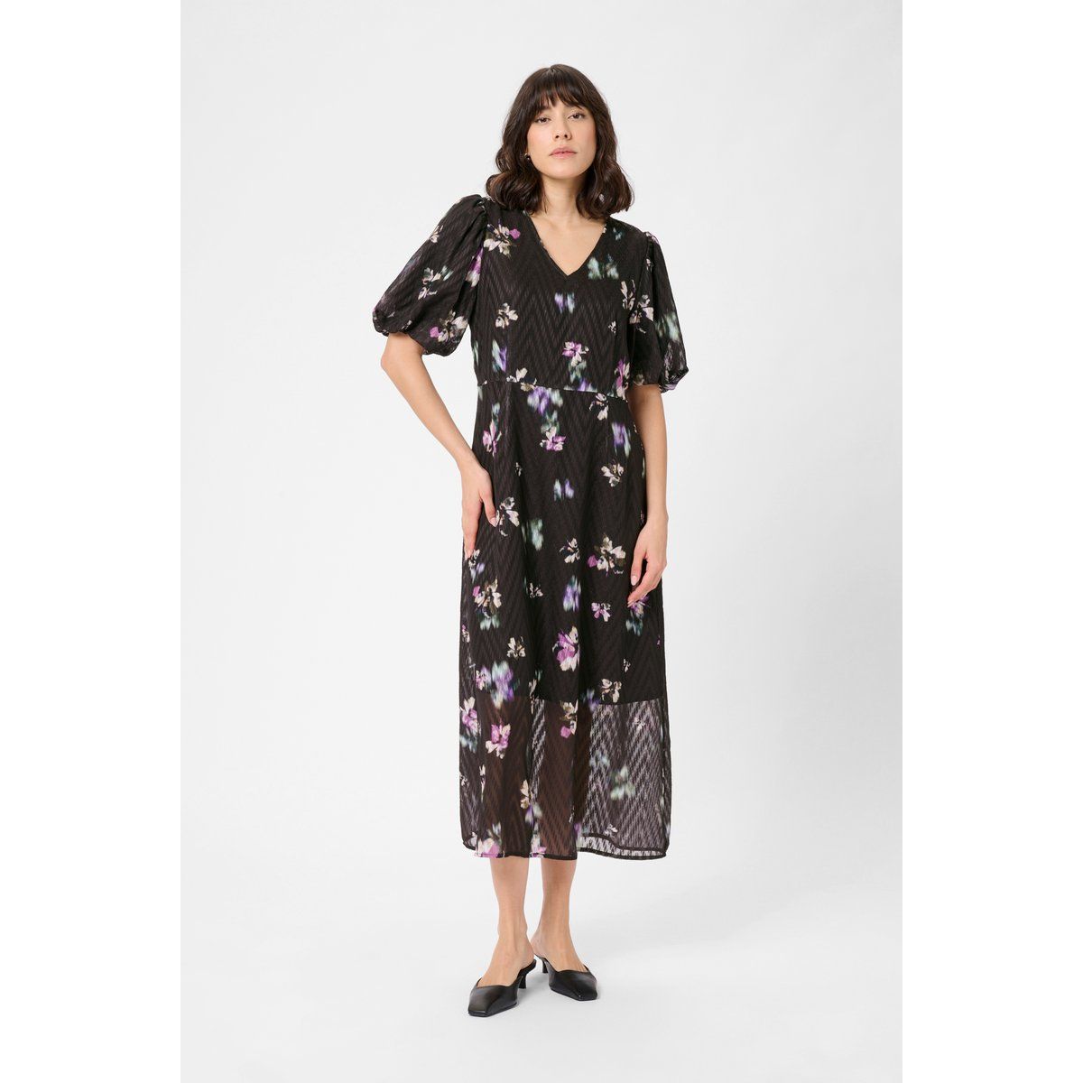 Florales Midikleid mit Puffärmeln
