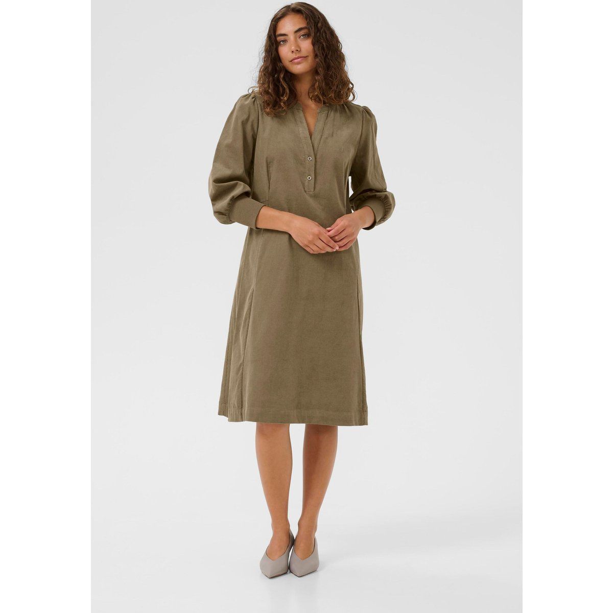 Cord-Midi-Kleid mit Knopfleiste