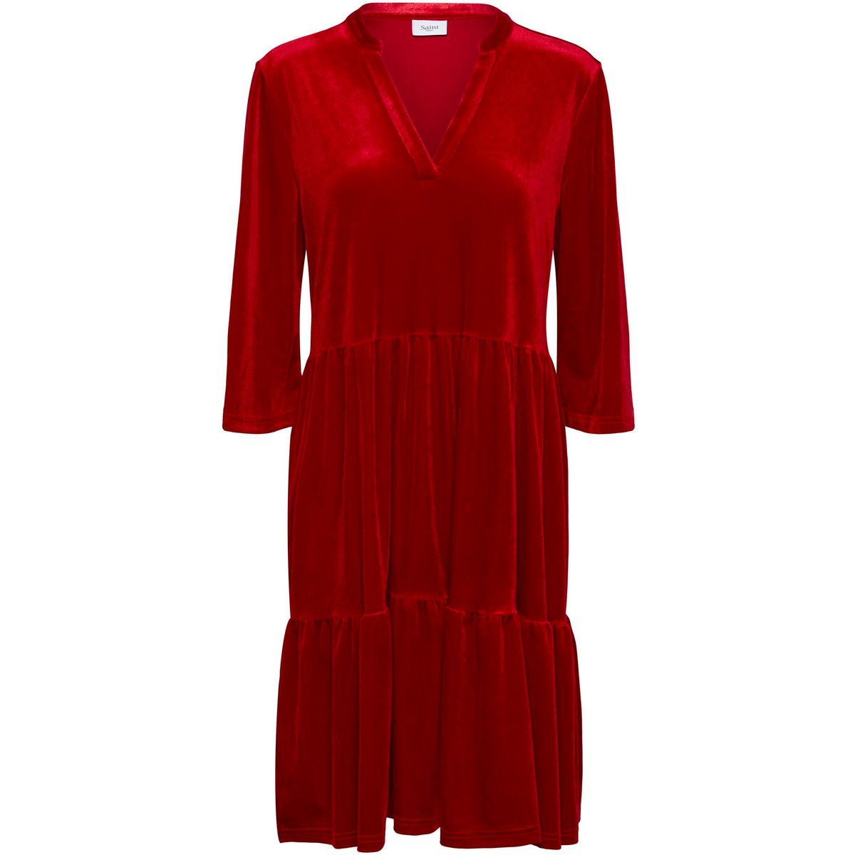 Gestuftes Samtkleid mit V-Ausschnitt
