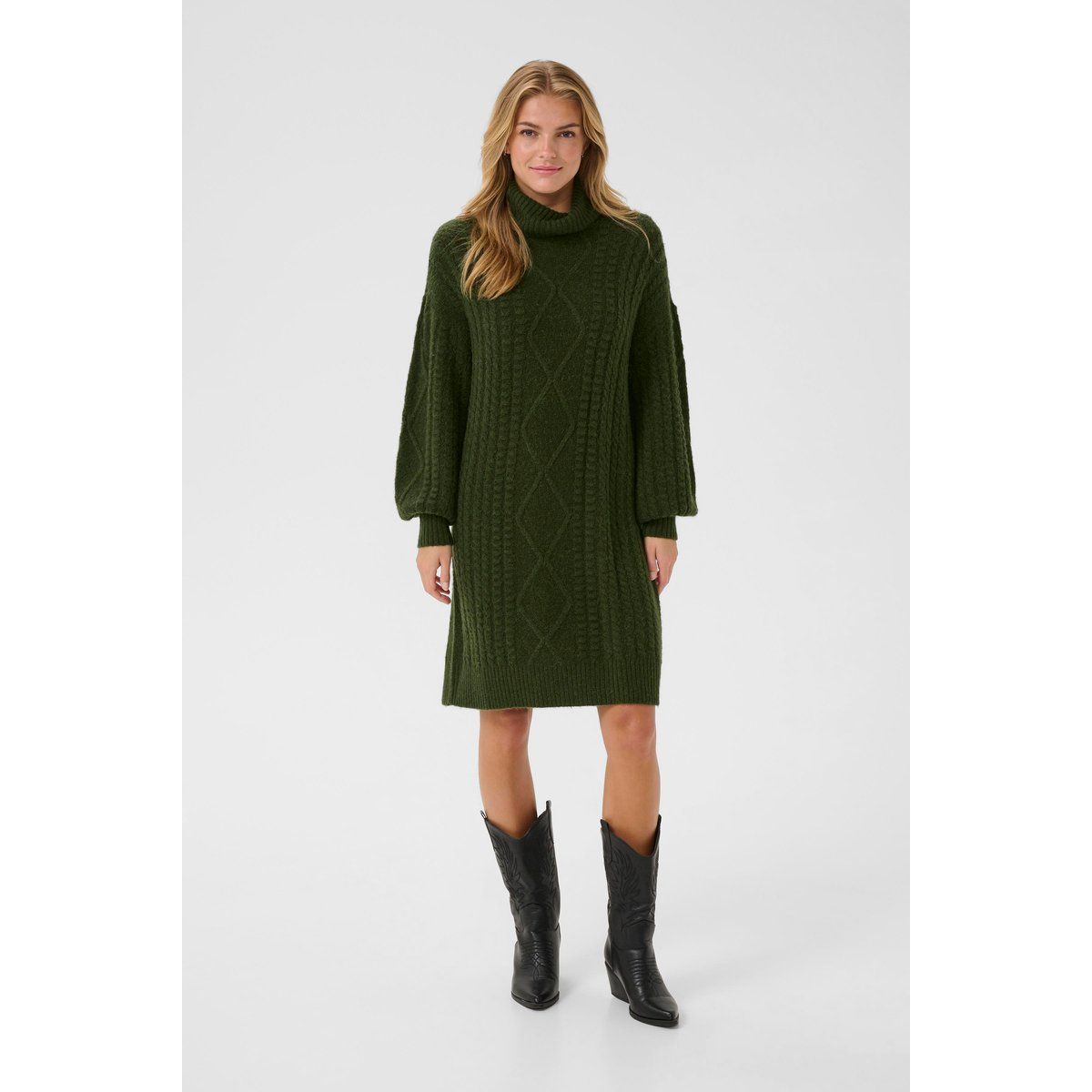 Zopfstrick-Strickkleid mit Rollkragen