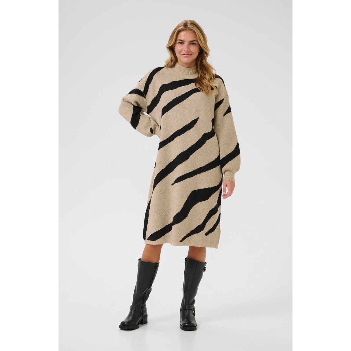 Strick-Midikleid mit Zebramuster