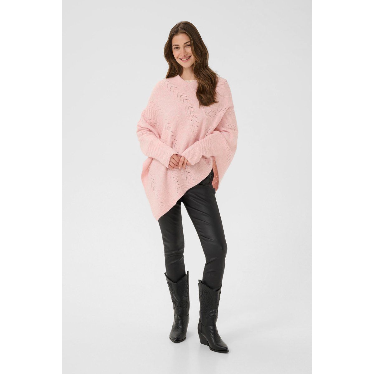 Asymmetrischer Pointelle-Strickponcho