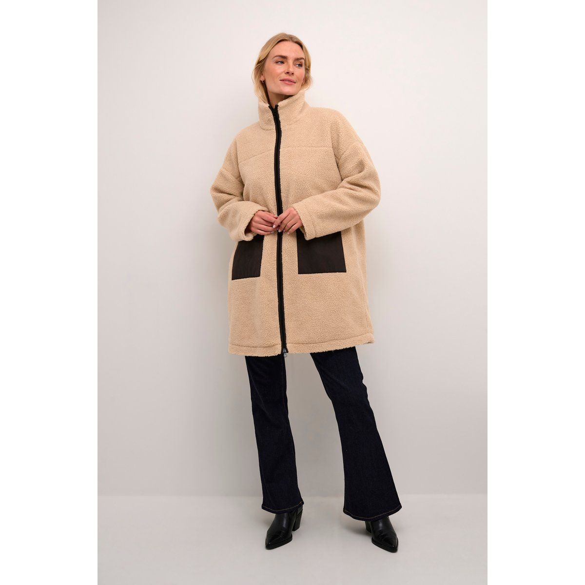 Oversize Teddy-Fleece-Mantel mit Taschen