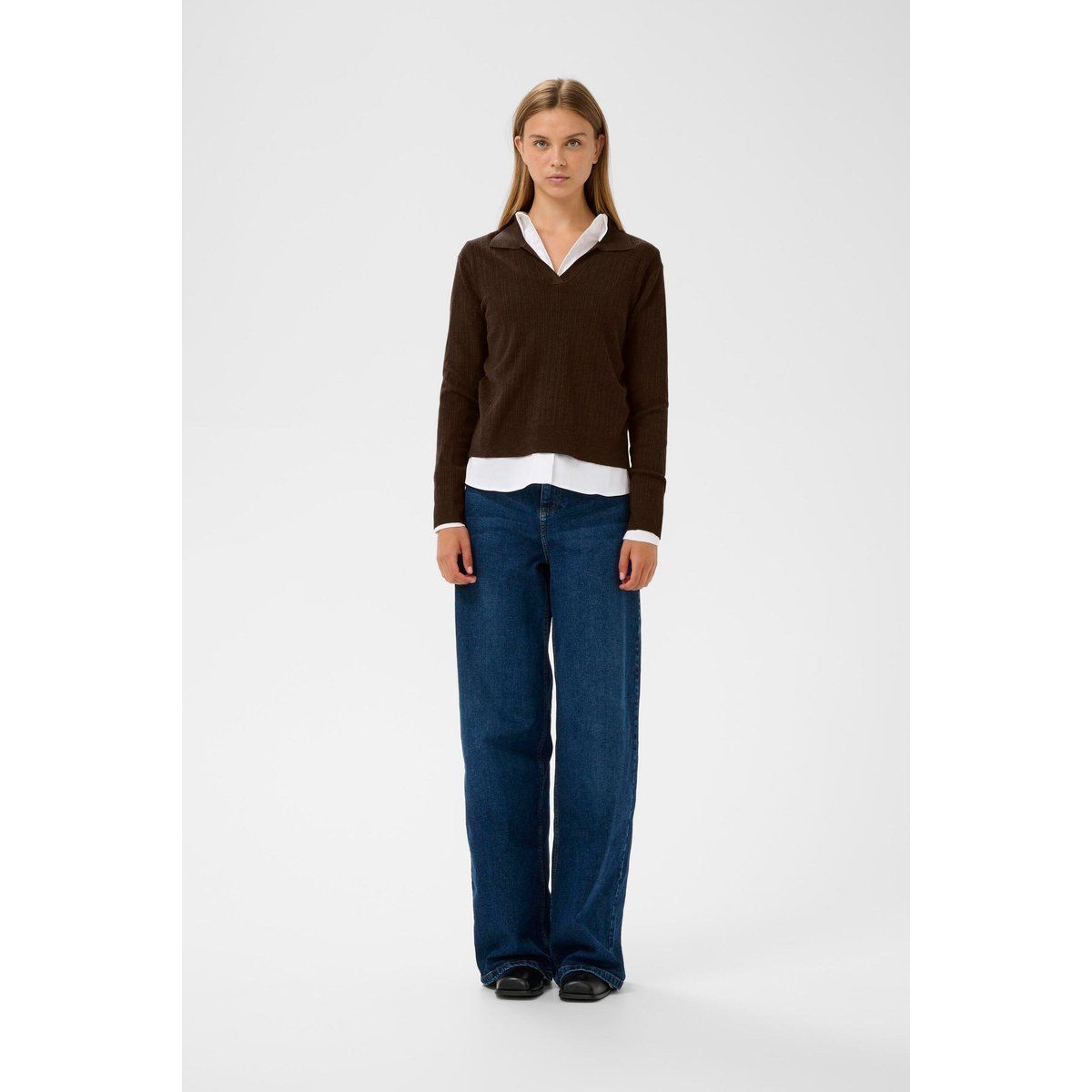 Rippstrick-Pullover mit Polo-Kragen