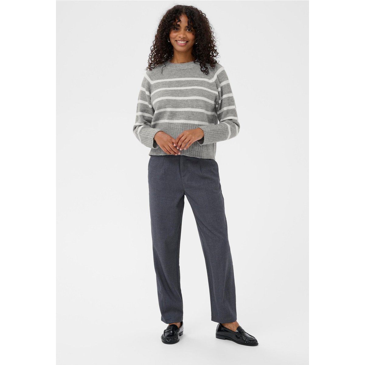 Klassischer Gestreifter Rundhals Strickpullover