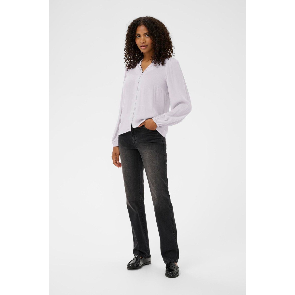 Bluse mit Rüschen-V-Ausschnitt