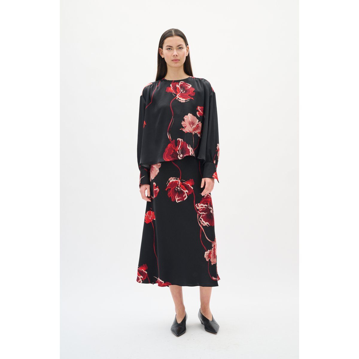 Fließende Bluse mit Mohnblumen-Print