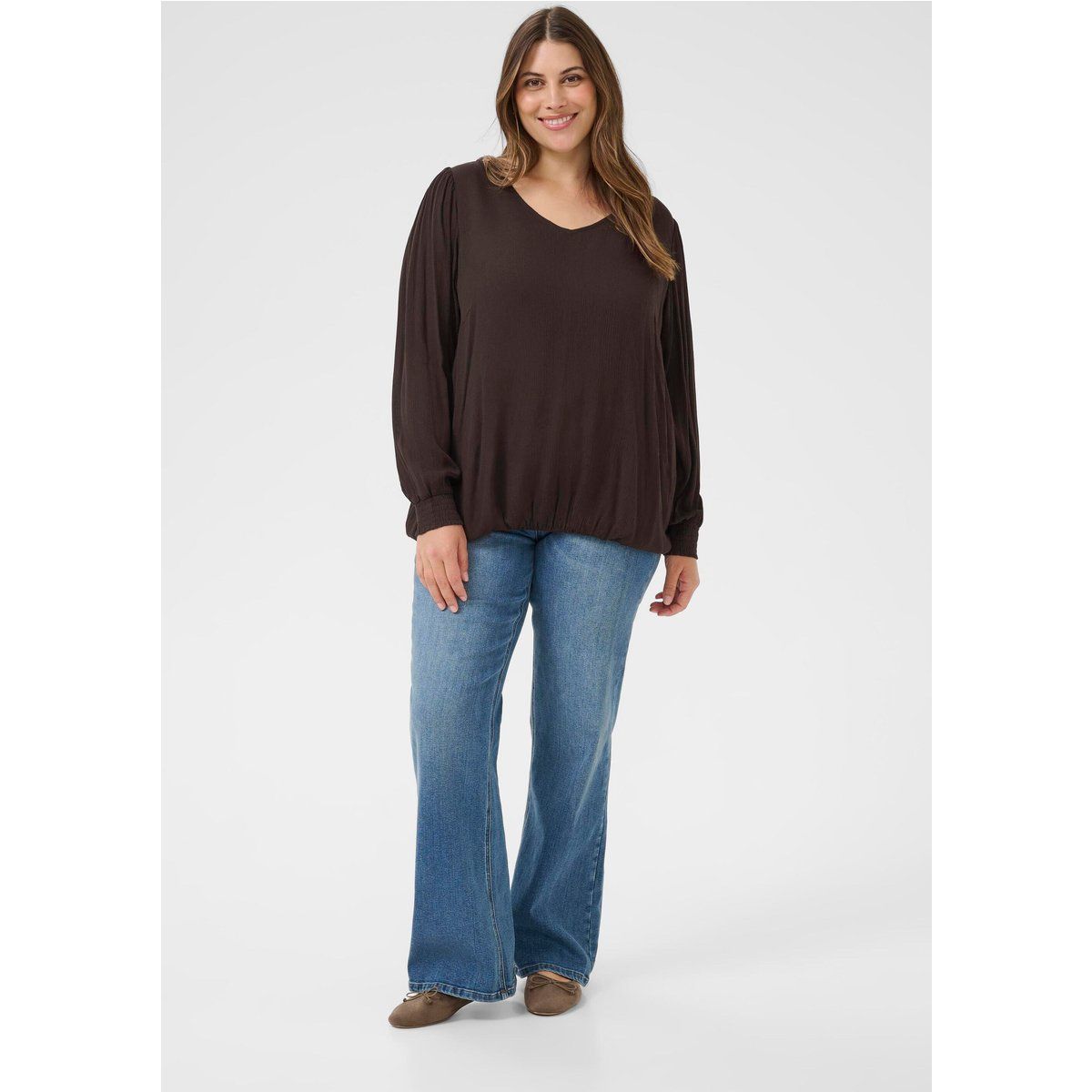 Bluse mit V-Ausschnitt im Blouson-Stil
