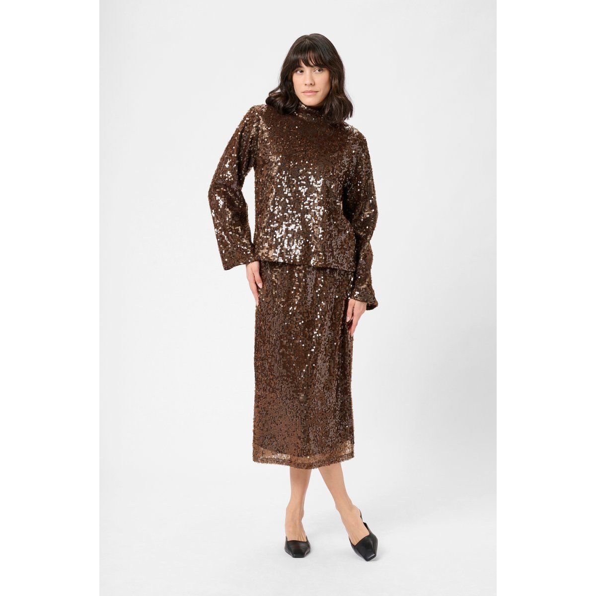 Glamouröse Paillettenbluse mit Stehkragen
