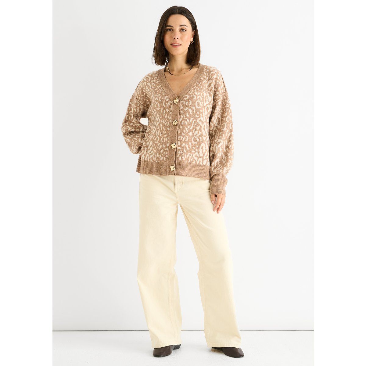 Cardigan mit Tiermuster-Wollmischung