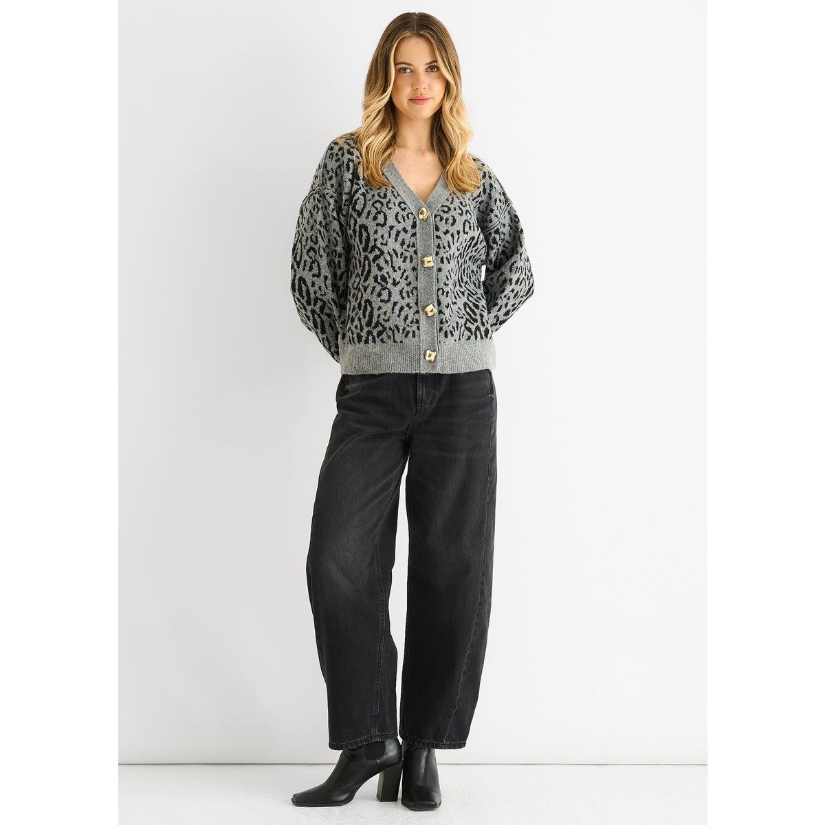 Wollmix-Cardigan mit Leopardenmuster