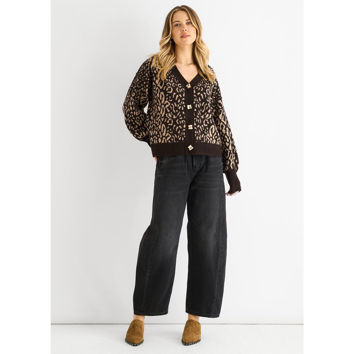Cardigan aus Wollmix mit Leopardenmuster