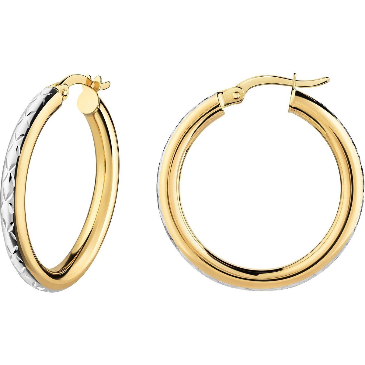 Bicolor Goldcreolen mit Diamantierung