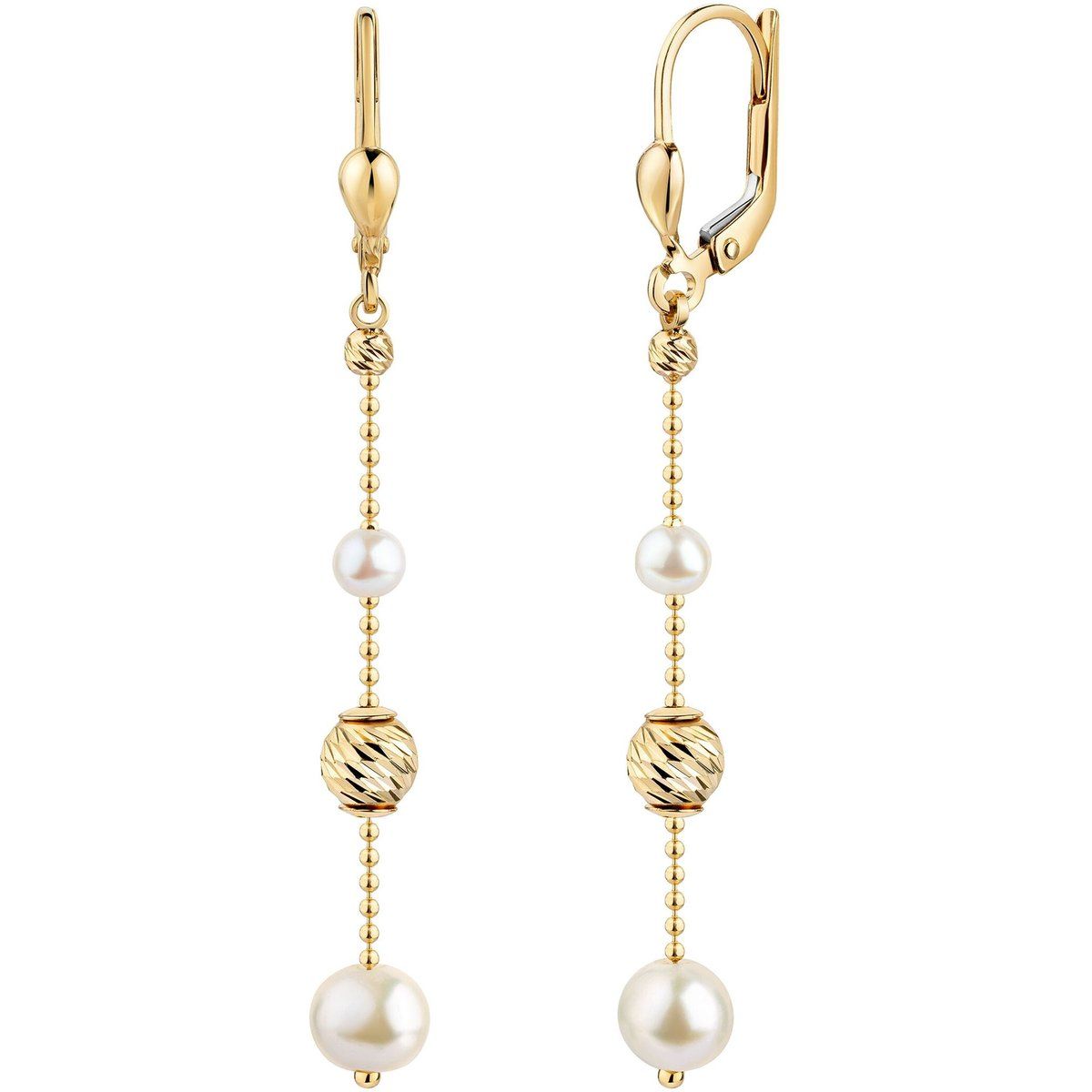 Elegante Ohrhänger mit Perlen und Goldkugeln