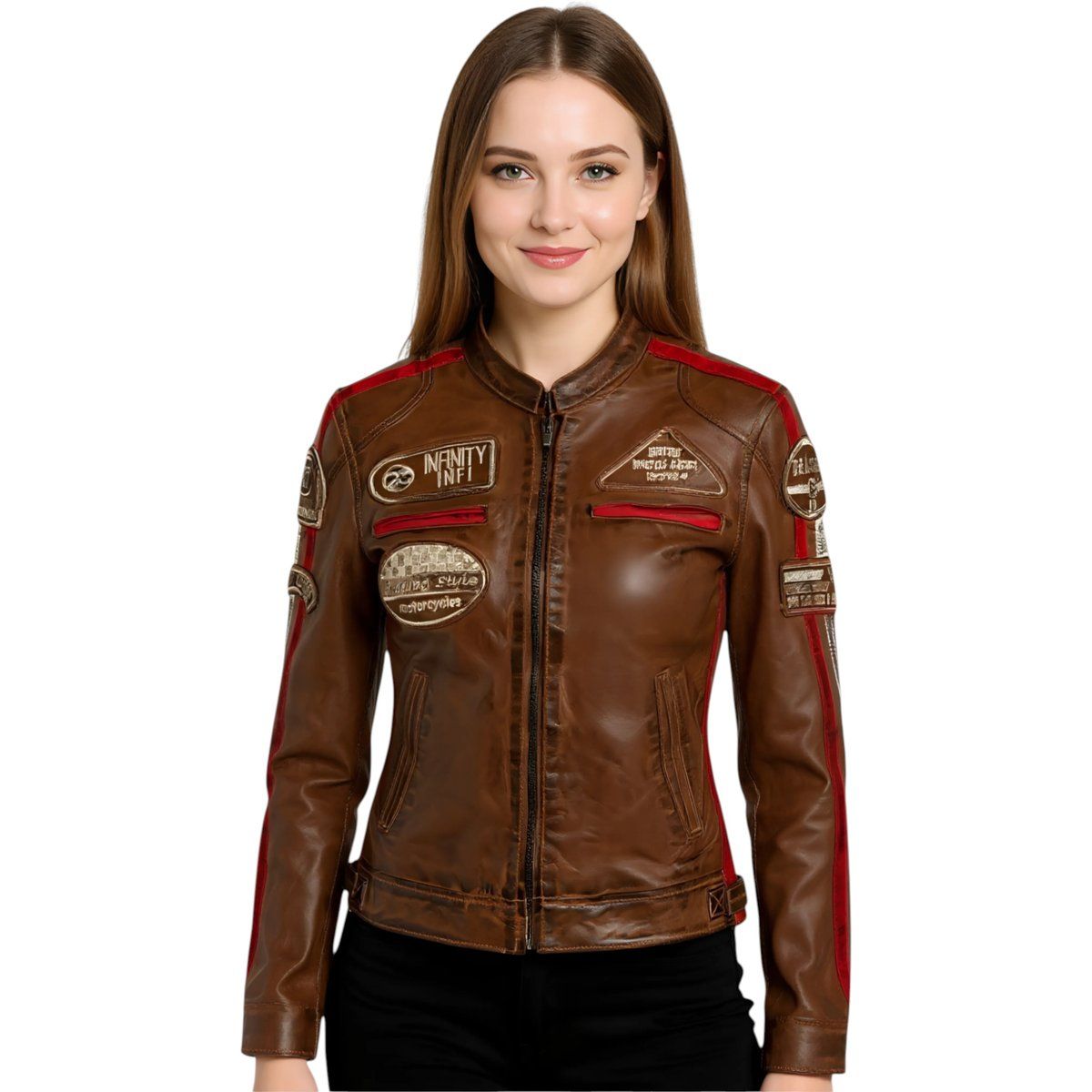 Vintage Lederjacke mit Rennabzeichen