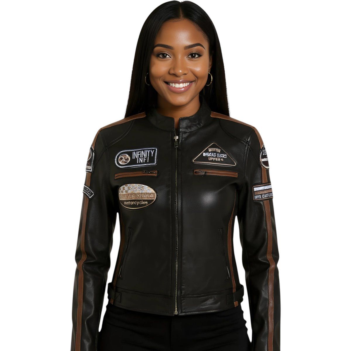 Leder-Bikerjacke mit Rennabzeichen