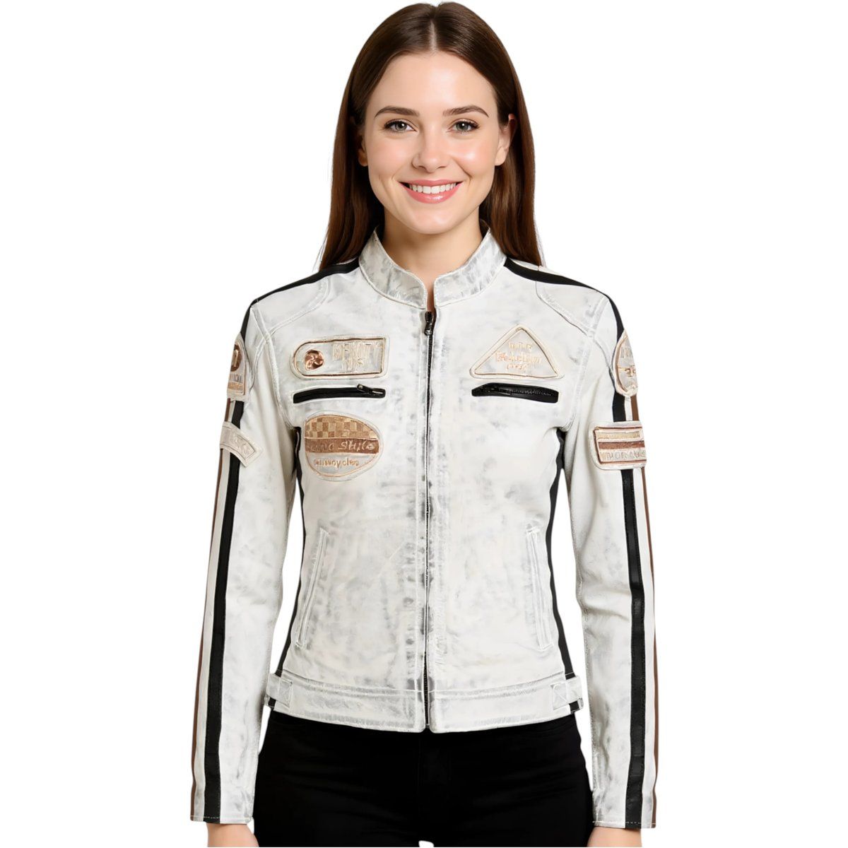 Biker-Lederjacke mit Racing-Abzeichen