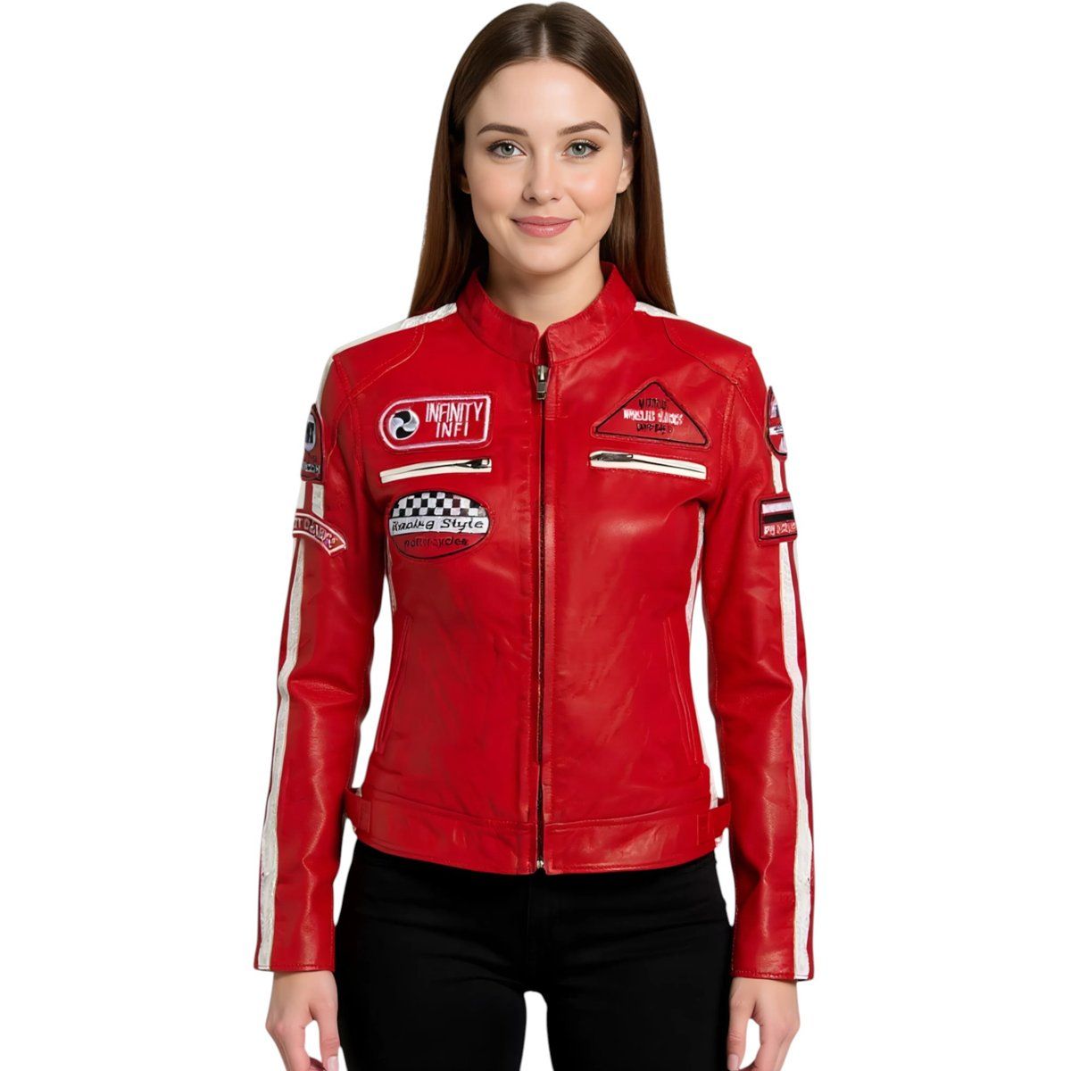 Biker-Lederjacke mit Rennsport-Patches