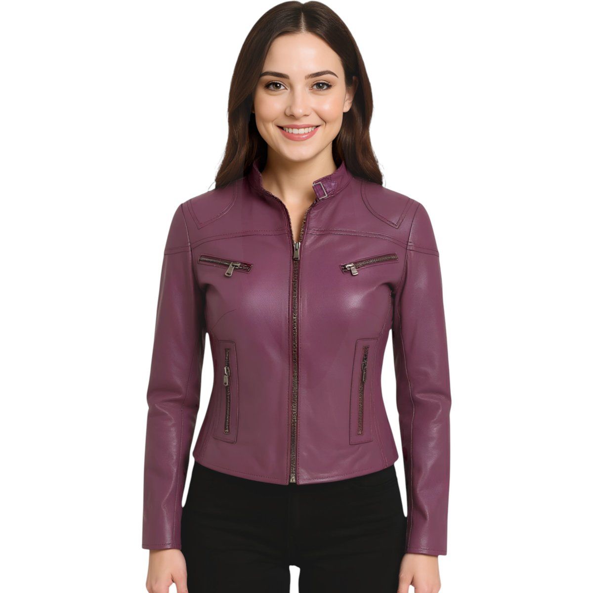 Schmal geschnittene Leder-Bikerjacke