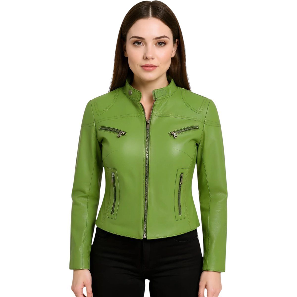 Klassische Slim-Fit Bikerjacke aus Leder