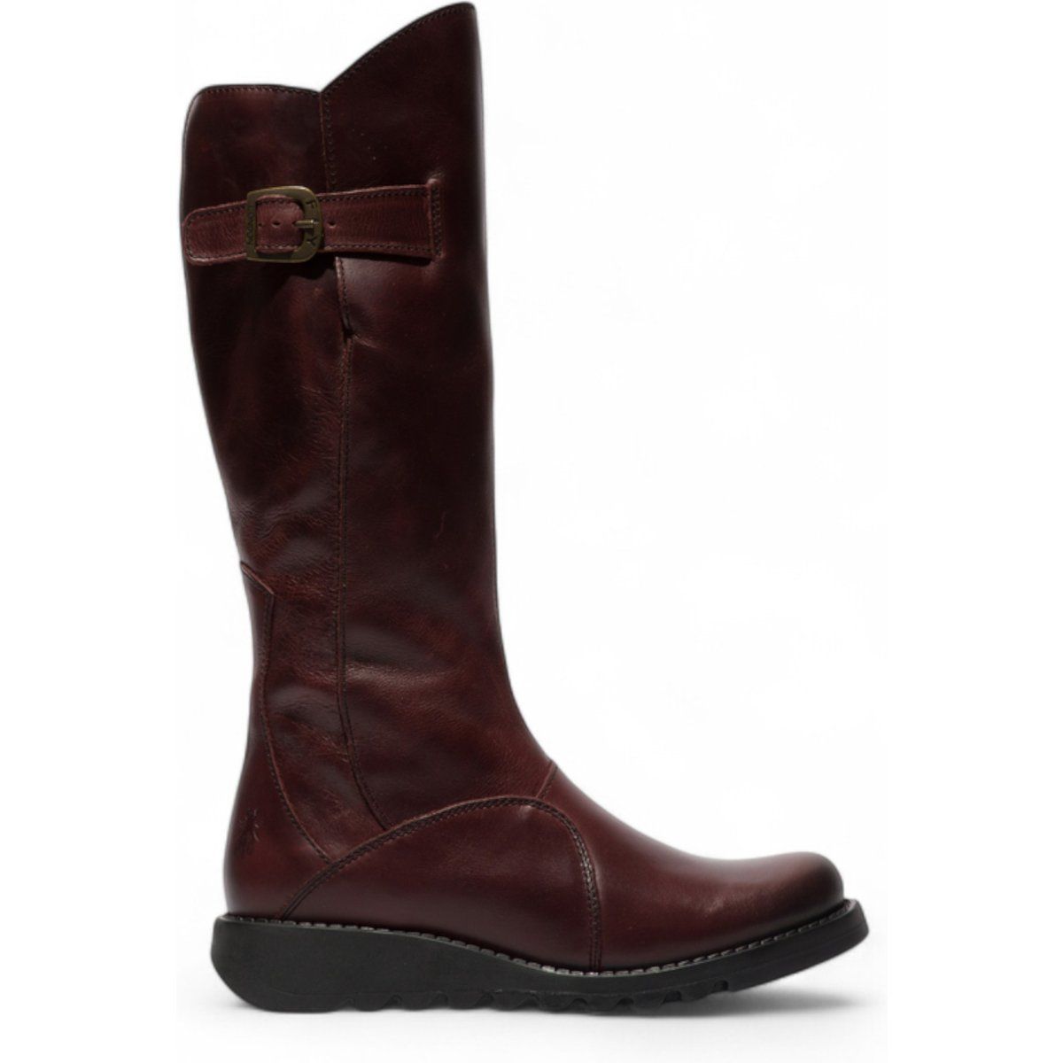 Kniehohe Lederstiefel mit Keilabsatz