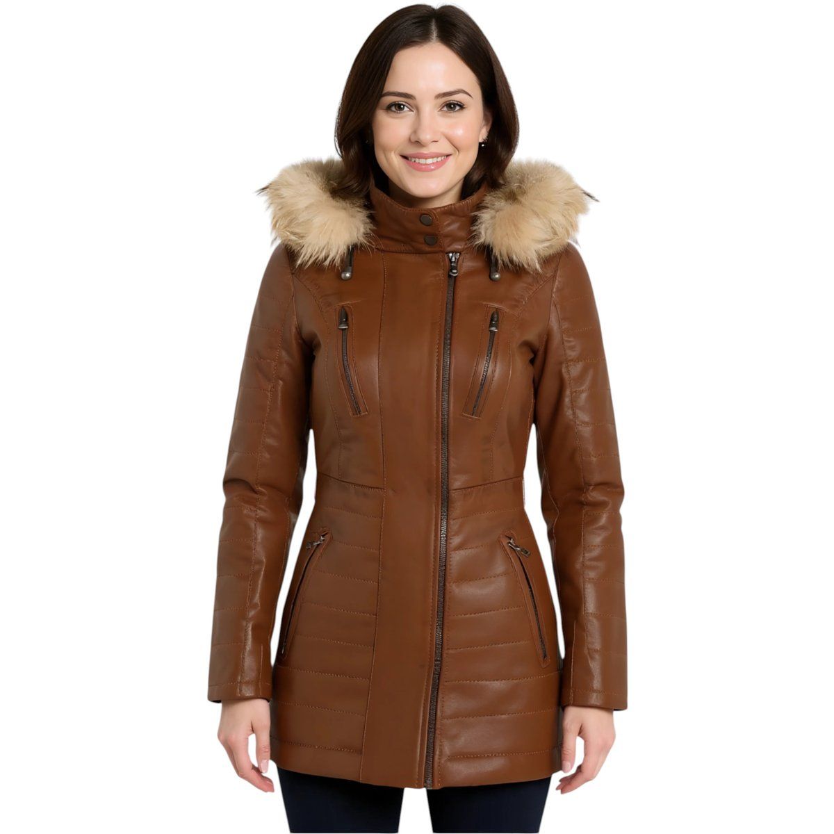 Schmal geschnittener gesteppter Nappa-Parka