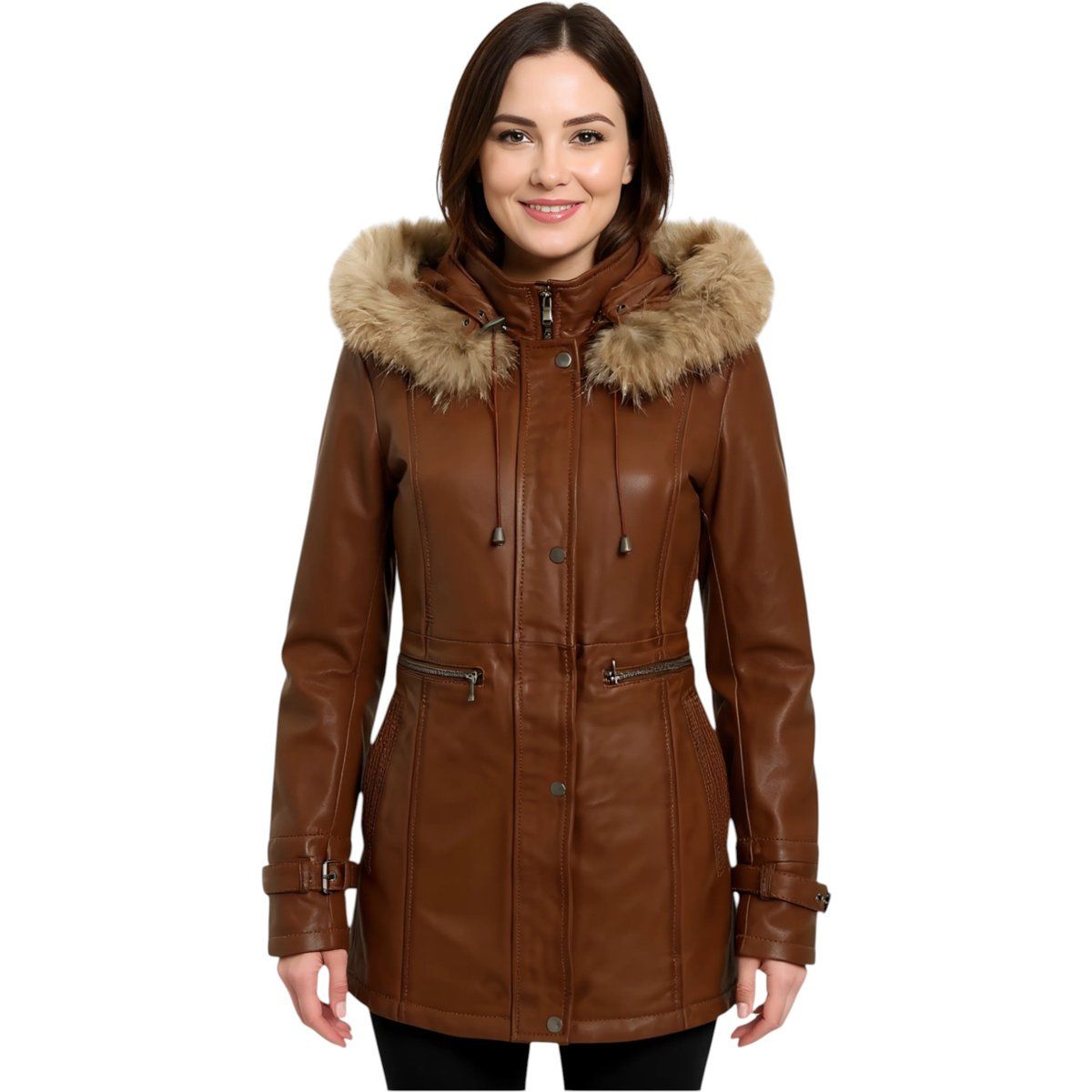 Klassischer Lederparka mit Kapuze