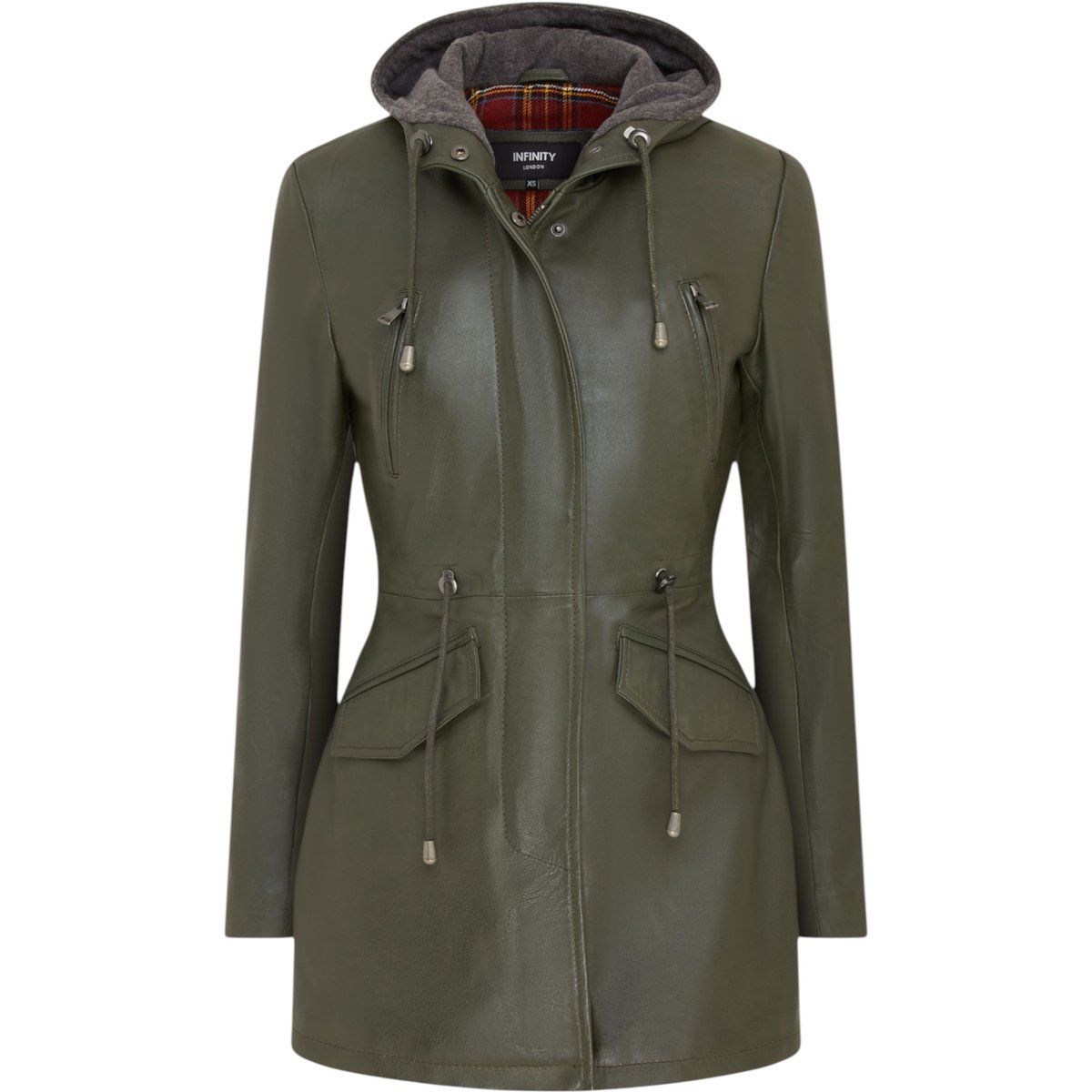 Lederparka mit Kapuze und Tunnelzug