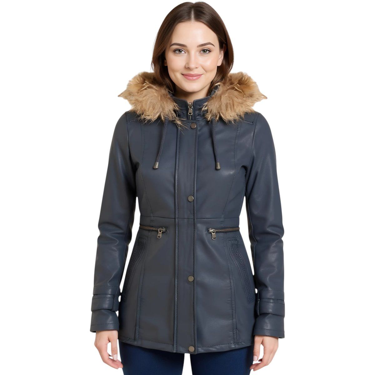 Lederparka mit Pelzkapuze