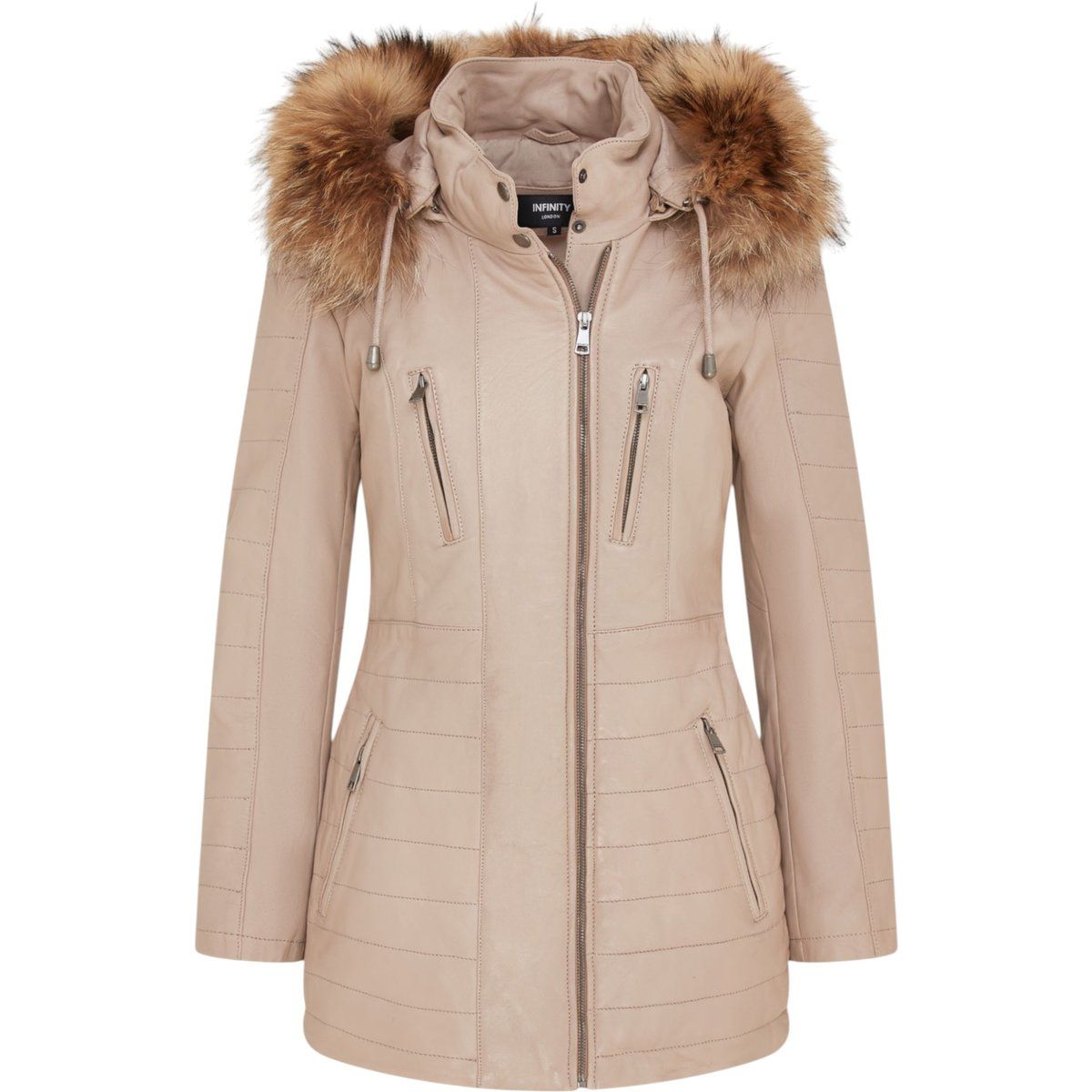 Slim Fit Lederparka mit Kapuze
