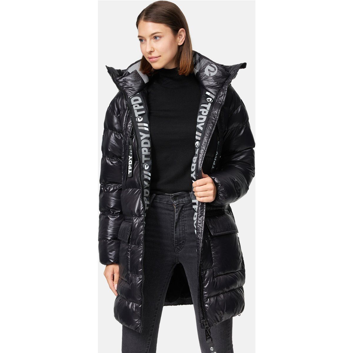Glänzender Gesteppter Longline Puffer Mantel