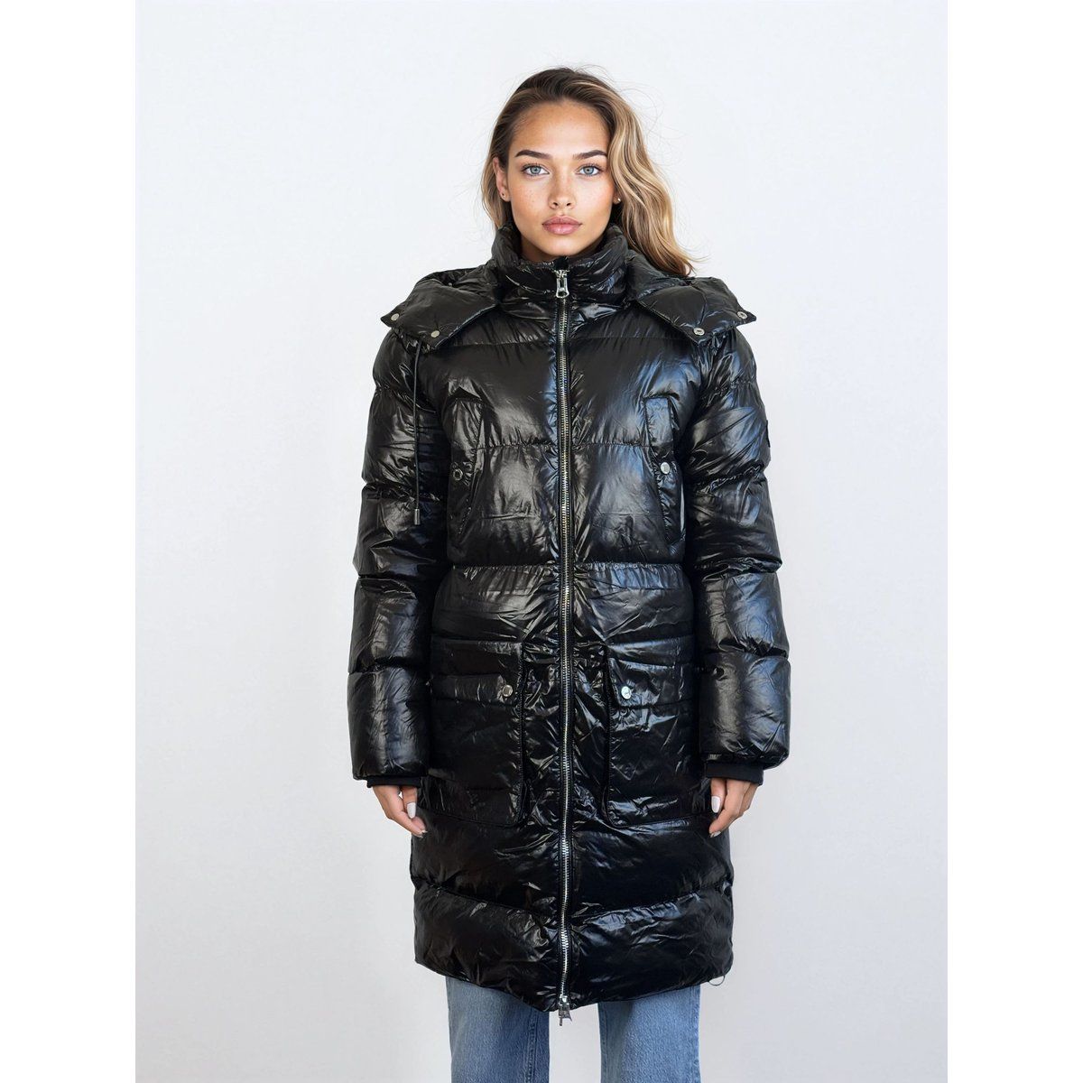 Langer gesteppter Pufferparka mit Kapuze